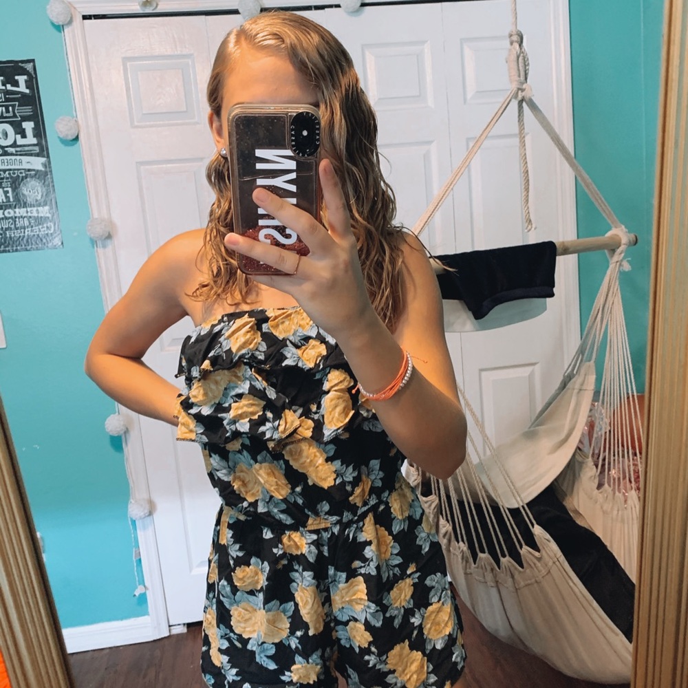 floral strapless romper